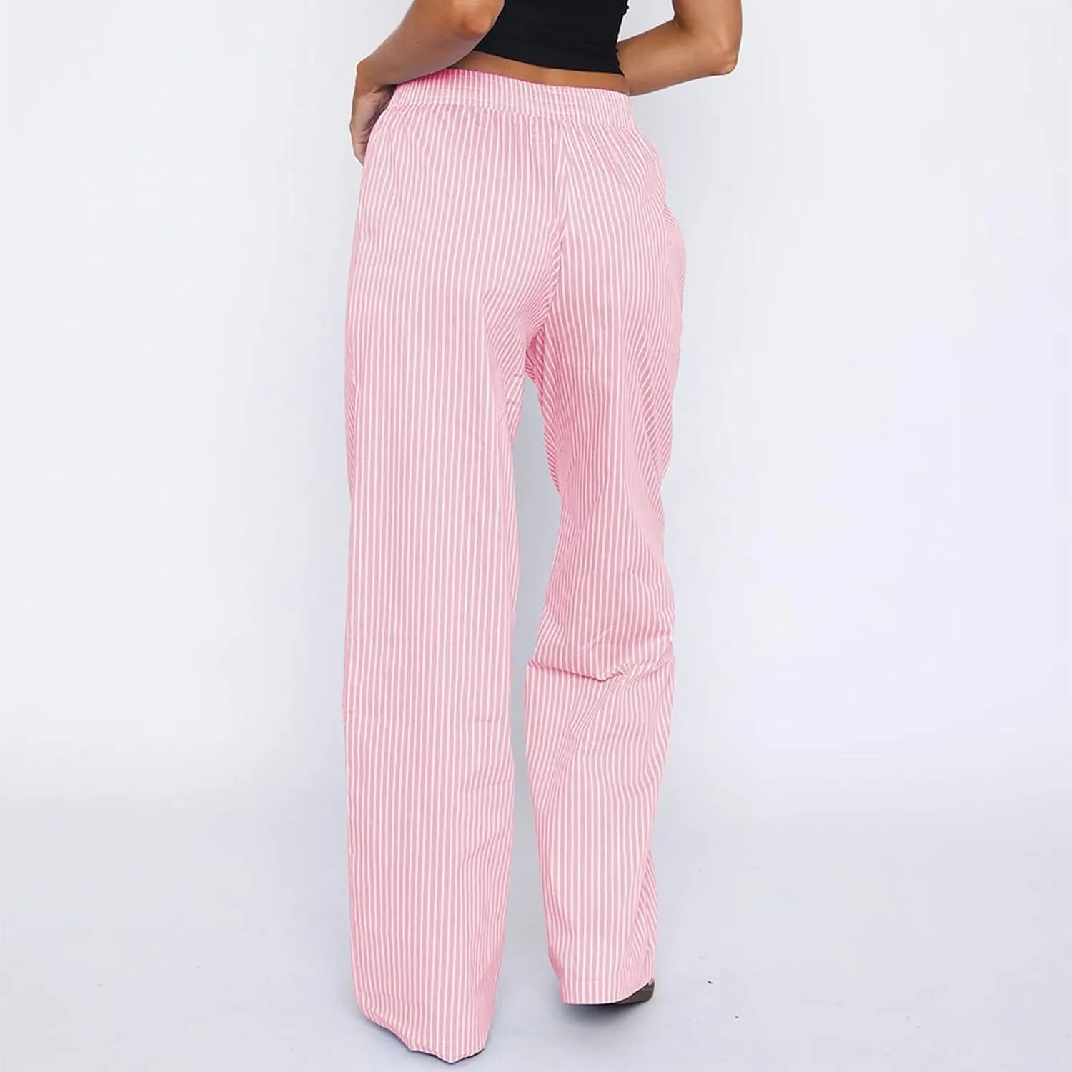 Striped Pants Women Y2k Stretch Wide Leg Lounge Pants Casual Soft High Waisted Comfy Trouser Pants Preppy Pants