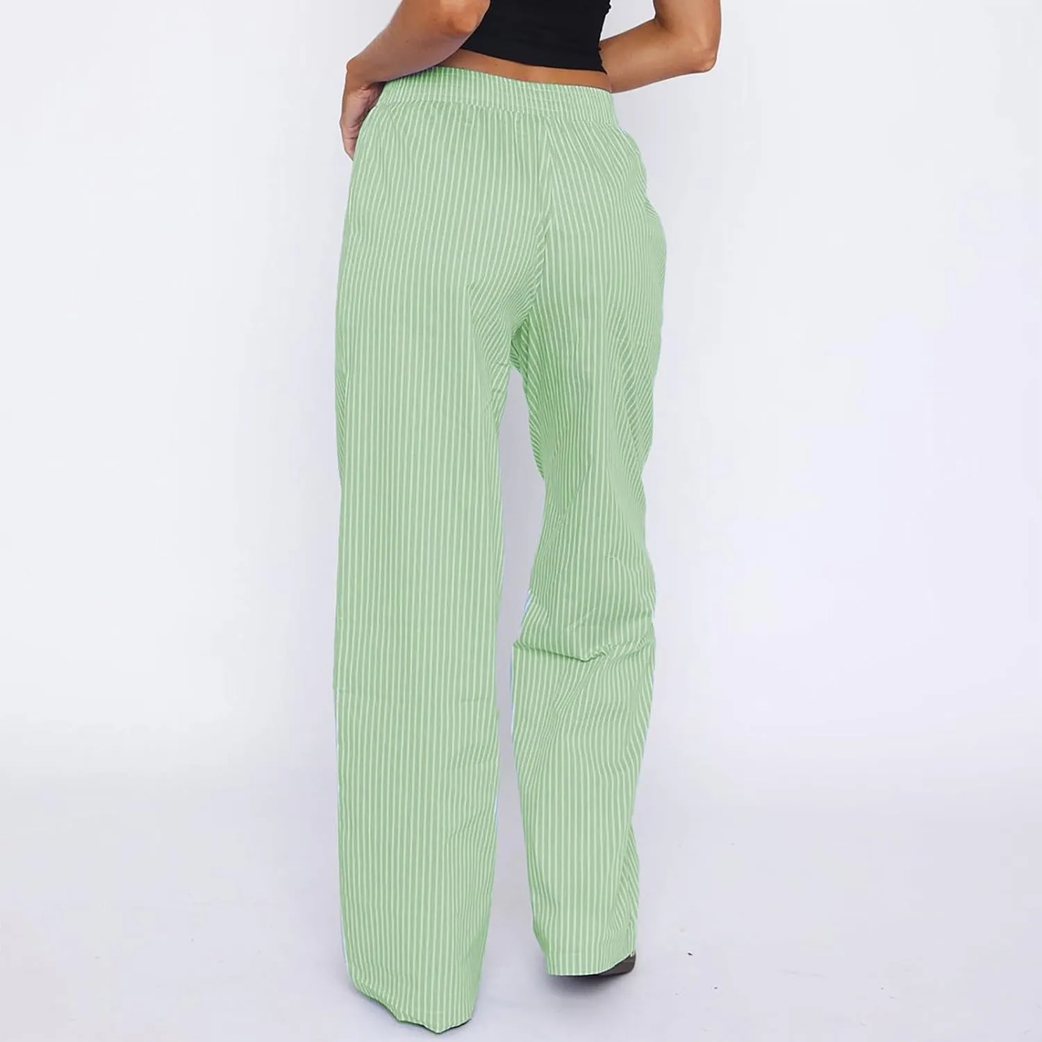 Striped Pants Women Y2k Stretch Wide Leg Lounge Pants Casual Soft High Waisted Comfy Trouser Pants Preppy Pants