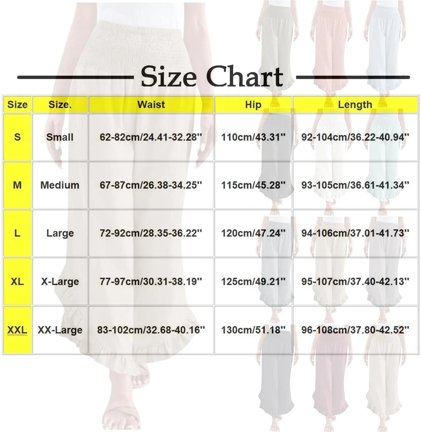 Summer Linen Pants Women Wide Leg Ruffle Hem Pants High Waisted Palazzo Trousers Boho Flowy Beach Pant with Pocket