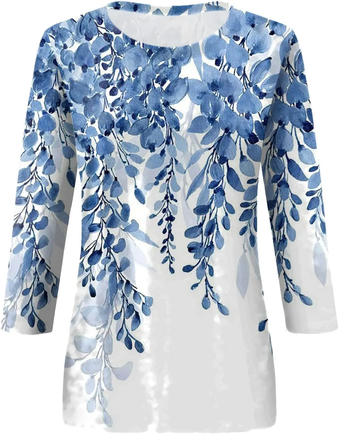 Summer Shirts for Women 3/4 Length Sleeve Crewneck Tops Trendy Loose Casual Printed Three Quarter Cute Blouse