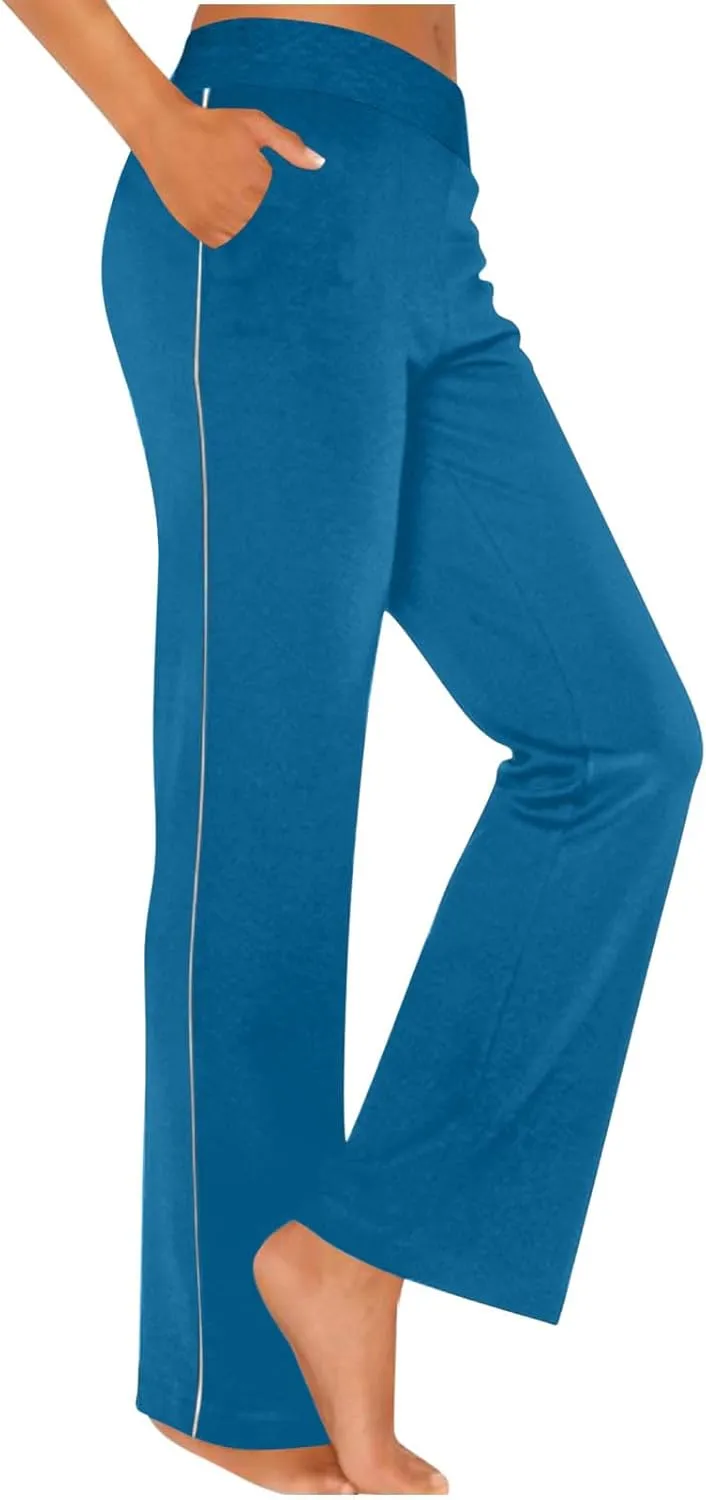 Summer Sports Pants Solid Color Layered Contrast Stretchy Casual Pants Workout Wide Straight Leg Trousers