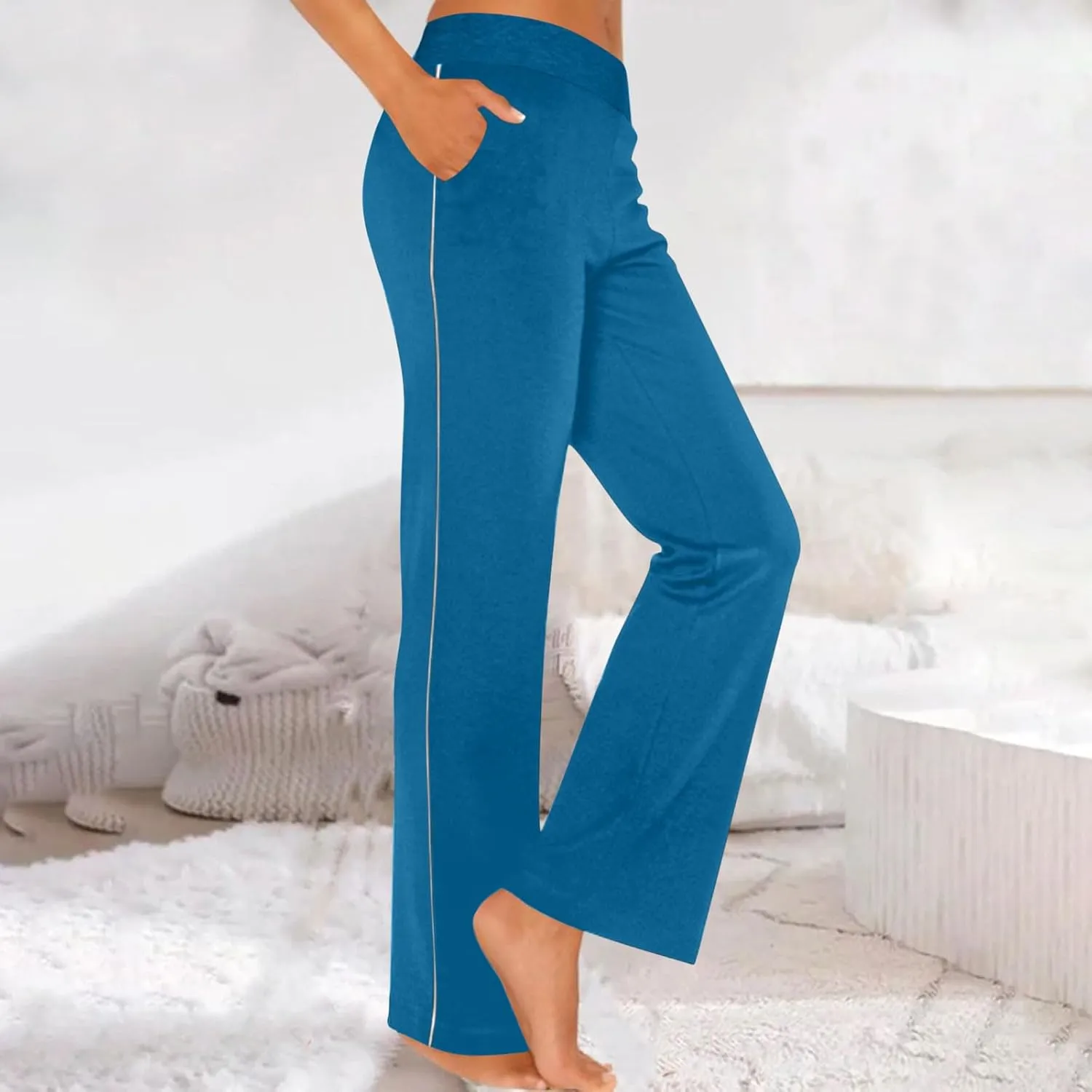 Summer Sports Pants Solid Color Layered Contrast Stretchy Casual Pants Workout Wide Straight Leg Trousers