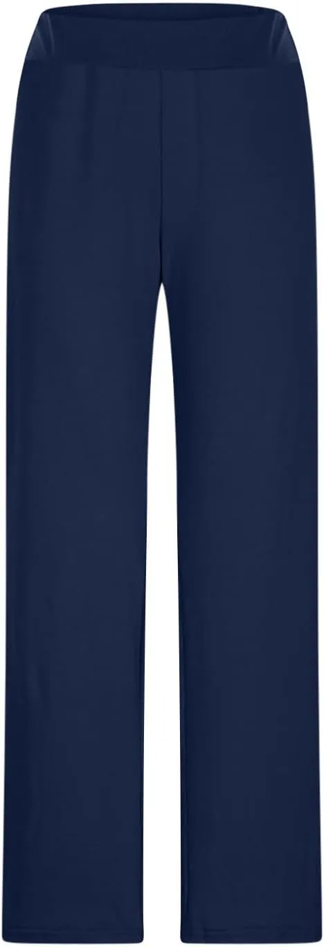 Summer Sports Pants Solid Color Layered Contrast Stretchy Casual Pants Workout Wide Straight Leg Trousers