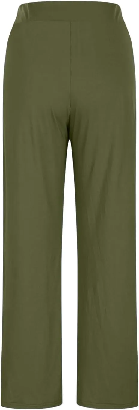 Summer Sports Pants Solid Color Layered Contrast Stretchy Casual Pants Workout Wide Straight Leg Trousers