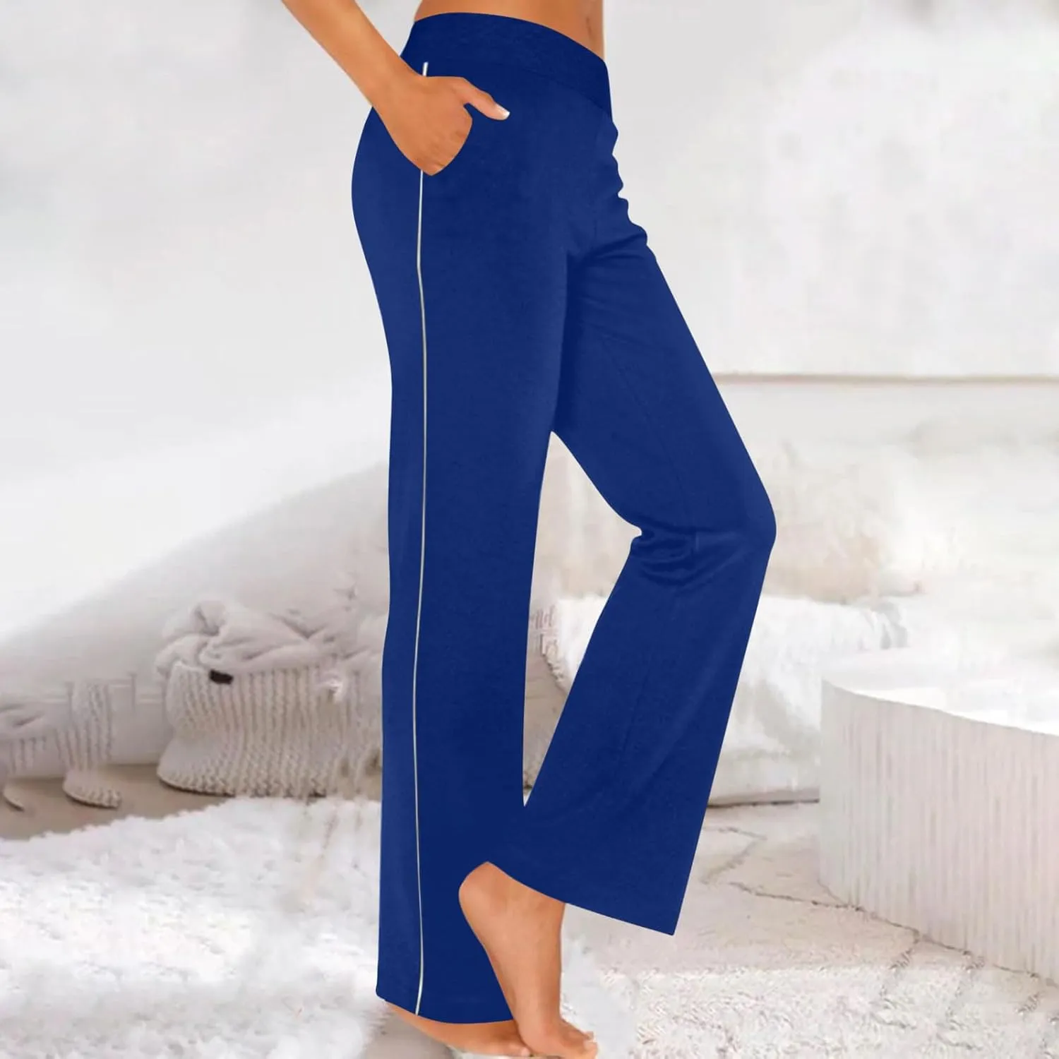 Summer Sports Pants Solid Color Layered Contrast Stretchy Casual Pants Workout Wide Straight Leg Trousers