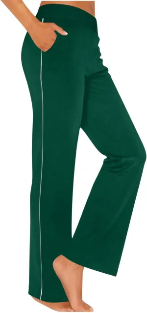 Summer Sports Pants Solid Color Layered Contrast Stretchy Casual Pants Workout Wide Straight Leg Trousers