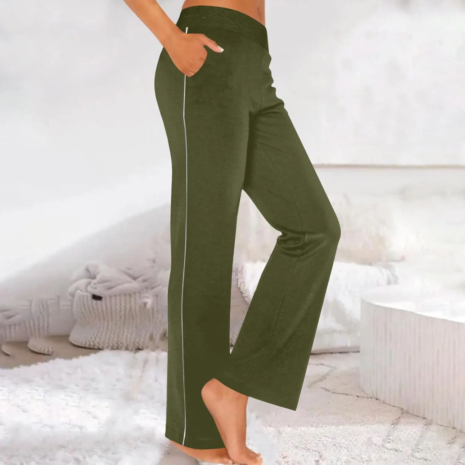 Summer Sports Pants Solid Color Layered Contrast Stretchy Casual Pants Workout Wide Straight Leg Trousers