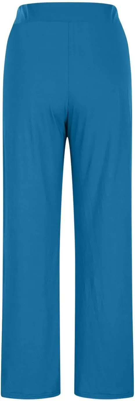 Summer Sports Pants Solid Color Layered Contrast Stretchy Casual Pants Workout Wide Straight Leg Trousers