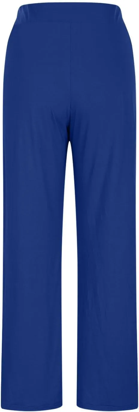 Summer Sports Pants Solid Color Layered Contrast Stretchy Casual Pants Workout Wide Straight Leg Trousers