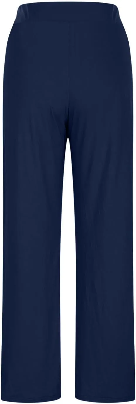 Summer Sports Pants Solid Color Layered Contrast Stretchy Casual Pants Workout Wide Straight Leg Trousers