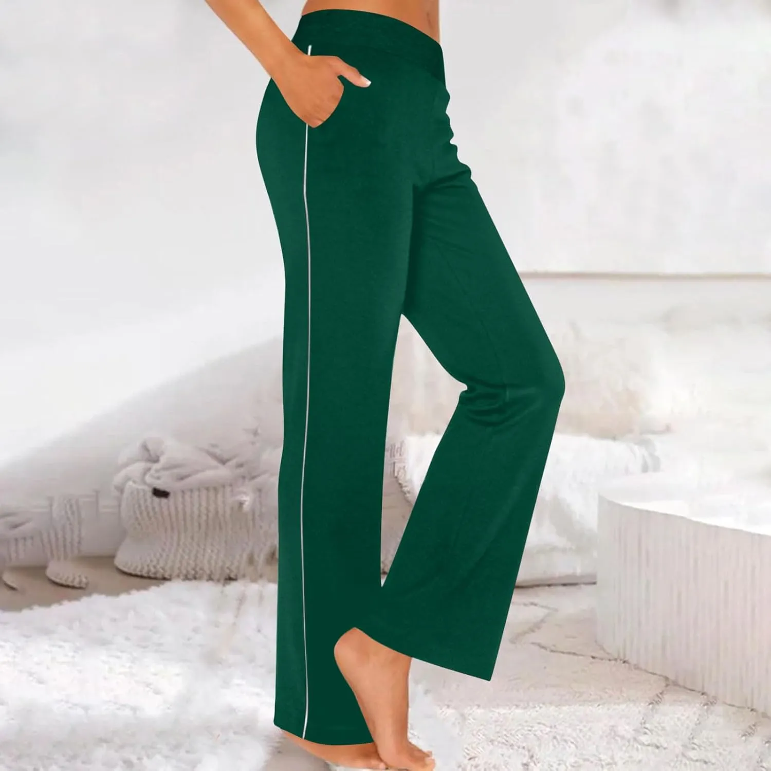 Summer Sports Pants Solid Color Layered Contrast Stretchy Casual Pants Workout Wide Straight Leg Trousers