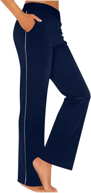 Summer Sports Pants Solid Color Layered Contrast Stretchy Casual Pants Workout Wide Straight Leg Trousers