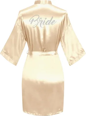 sunshinemall Women's Satin Kimono Robes with Rhinestones Bride Bridesmaid Short Getting Ready Wedding Dressing Gown