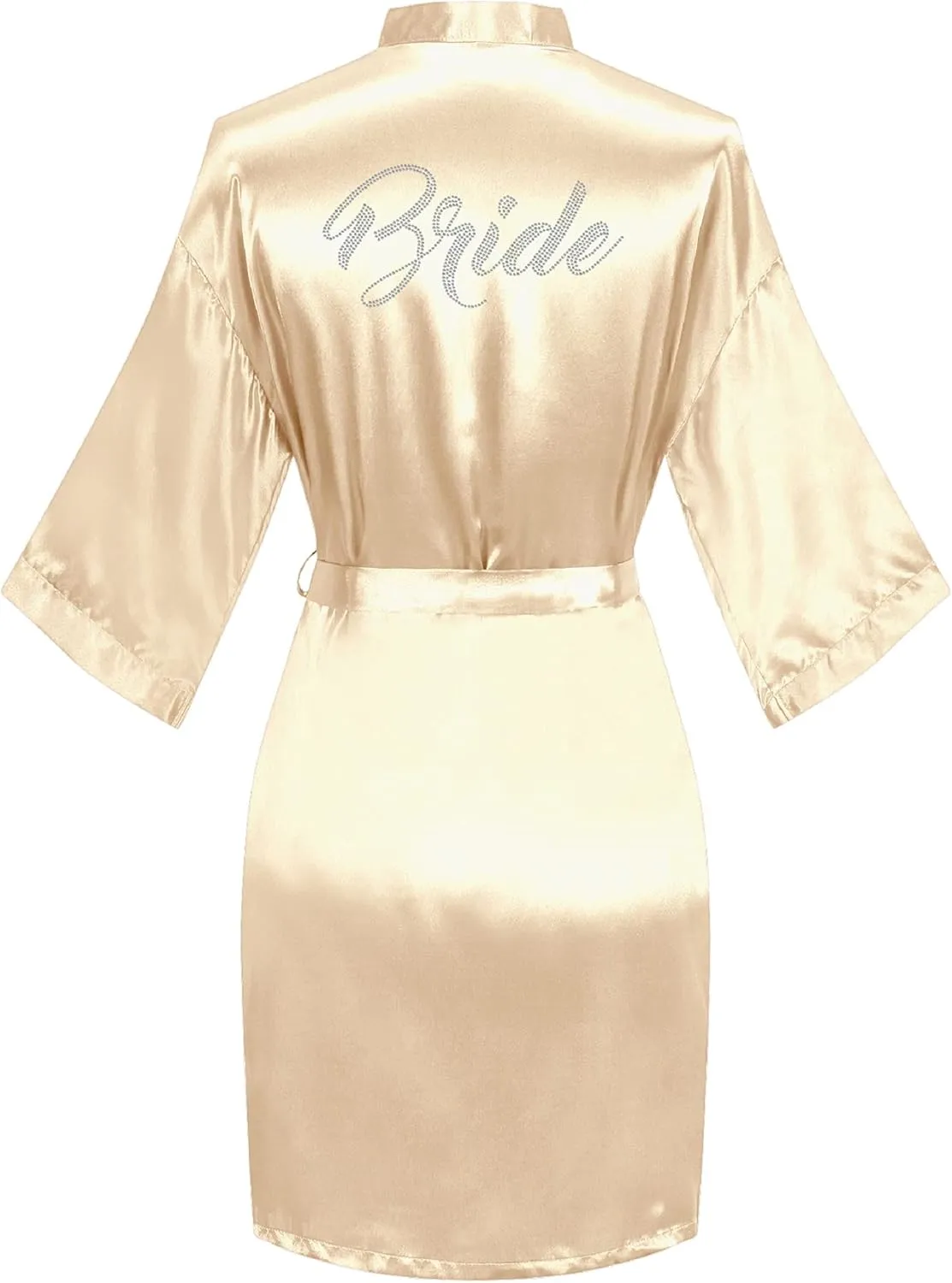 sunshinemall Women's Satin Kimono Robes with Rhinestones Bride Bridesmaid Short Getting Ready Wedding Dressing Gown