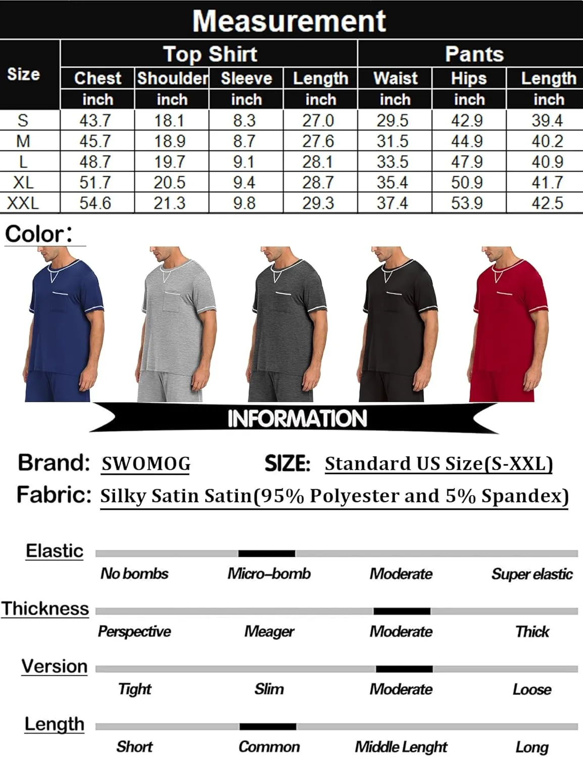 SWOMOG Mens Pajamas Set Modal Short Sleeve Sleepwear Crew Neck Pjs 2 Piece Loungewear Nightshirt Top & Pants with Pockets
