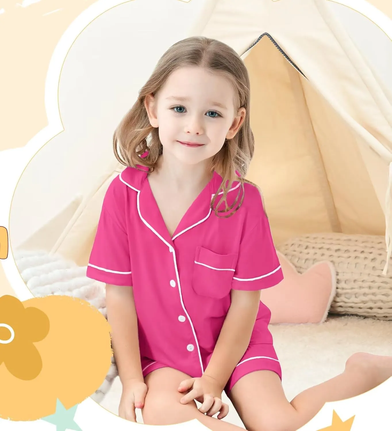 SWOMOG Unisex Girls Boys Modal Pajamas Set Button-Down PJs Short Sleeve Sleepwear Two-Piece Lounge Sets