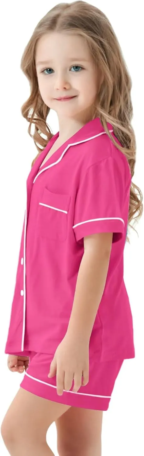 SWOMOG Unisex Girls Boys Modal Pajamas Set Button-Down PJs Short Sleeve Sleepwear Two-Piece Lounge Sets