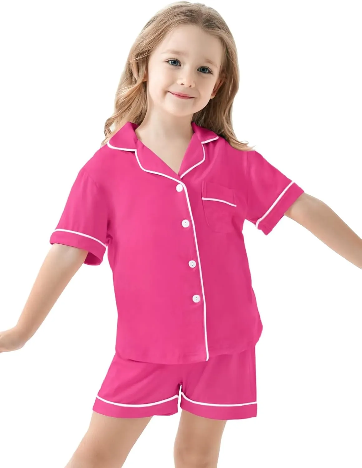 SWOMOG Unisex Girls Boys Modal Pajamas Set Button-Down PJs Short Sleeve Sleepwear Two-Piece Lounge Sets