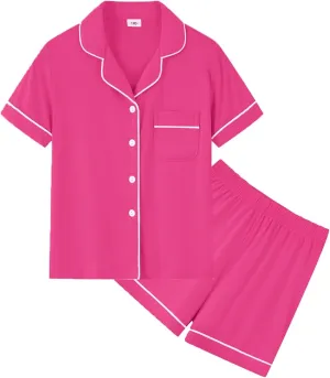 SWOMOG Unisex Girls Boys Modal Pajamas Set Button-Down PJs Short Sleeve Sleepwear Two-Piece Lounge Sets