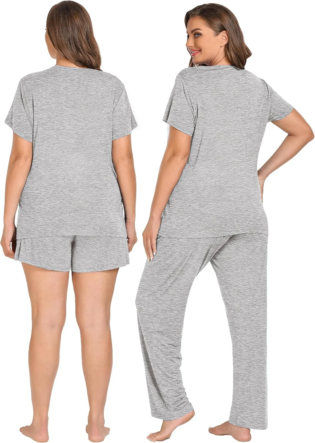 SWOMOG Women Maternity Pajamas Sets 3 Pcs Adjustable Breastfeeding Nightwear Double Layer Short Sleeve Pregnancy Pjs Set