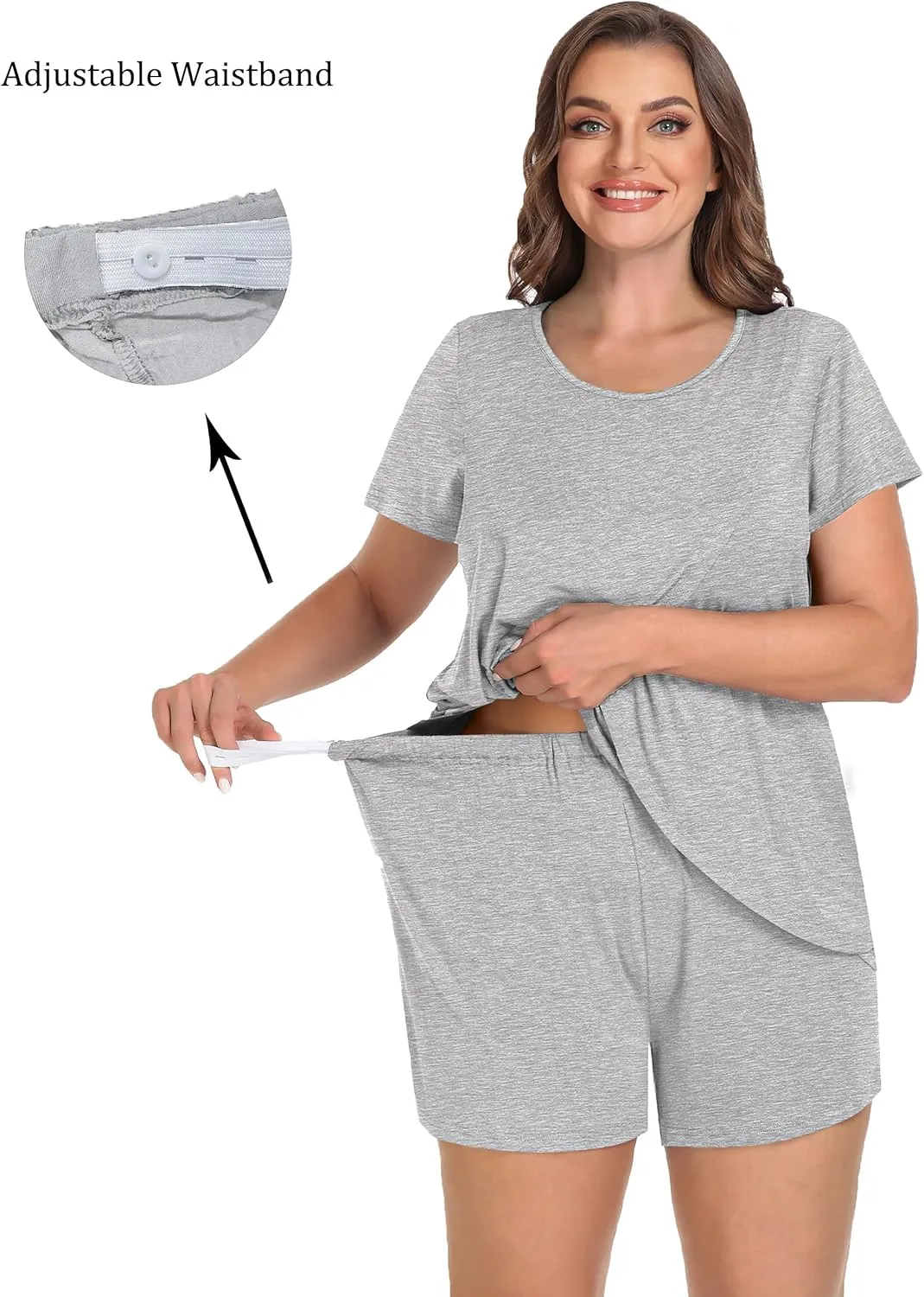 SWOMOG Women Maternity Pajamas Sets 3 Pcs Adjustable Breastfeeding Nightwear Double Layer Short Sleeve Pregnancy Pjs Set