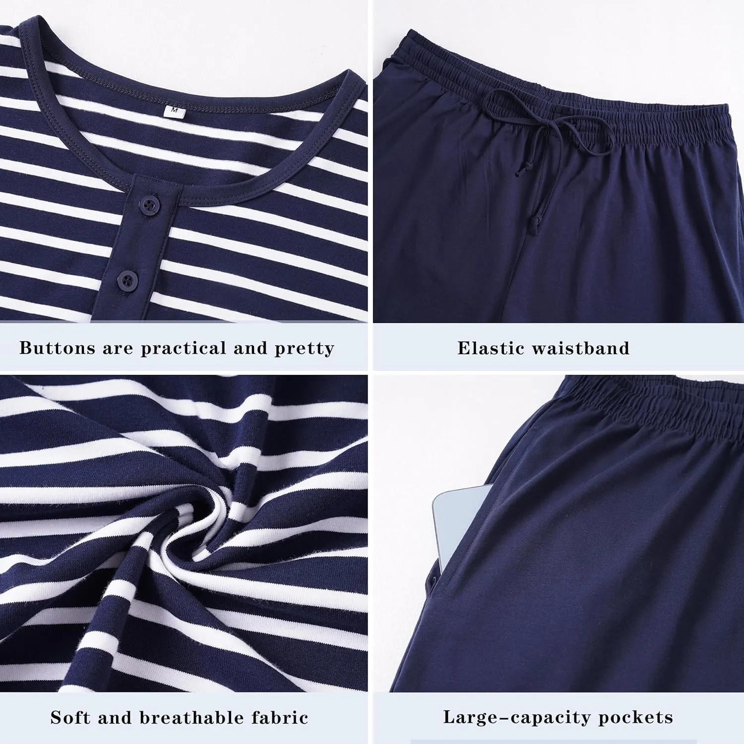 Sykooria Men's Pajama Sets Cotton Loungewear Pjs Shorts Sets 2 Piece Short Sleeve Sleepwear With Pockets