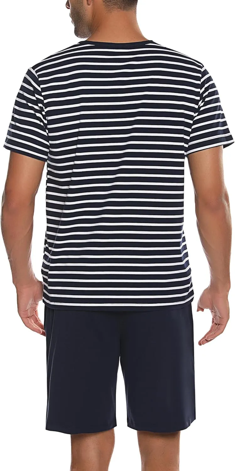 Sykooria Men's Pajama Sets Cotton Loungewear Pjs Shorts Sets 2 Piece Short Sleeve Sleepwear With Pockets