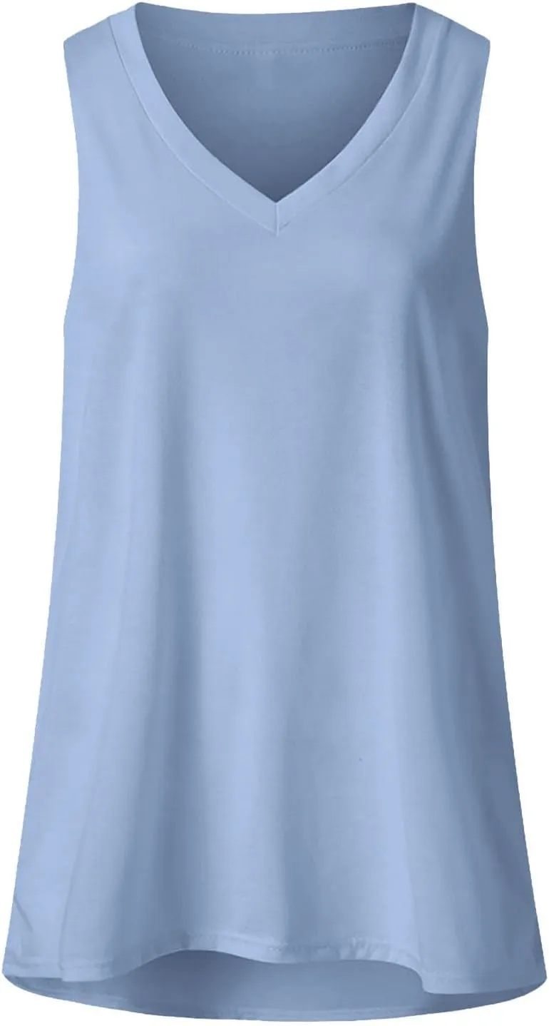 Tank Top for Women Plus Size V Neck Sleeveless Clothes Casual 2025 Casual Summer Holiday Beach Going Out Shirts