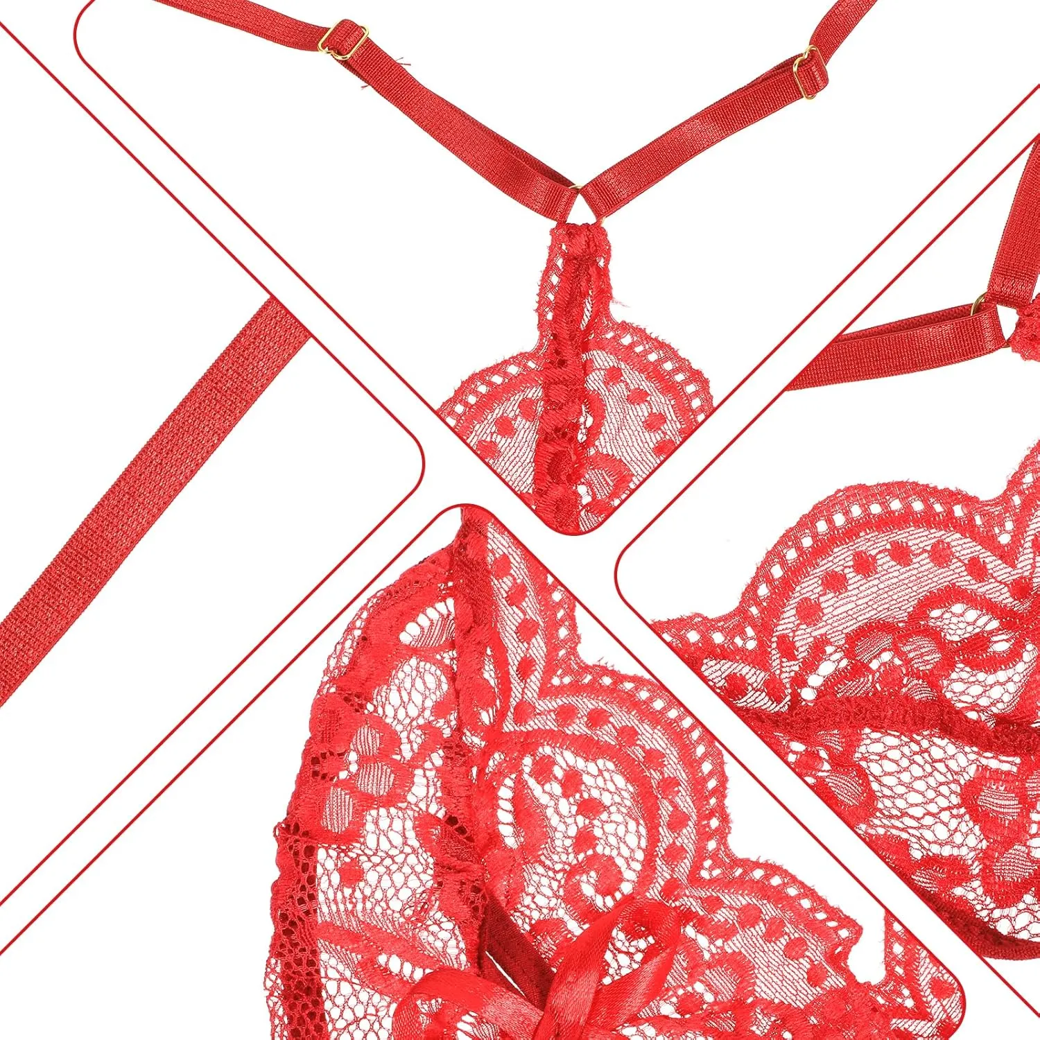 Teddy Lingerie For Women Sexy Red Black Lace Deep V Sheer Lingerie Bodysuit Floral Nightgown One Piece