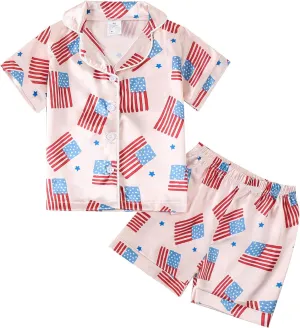 Toddler Baby Girl St Patricks Day Pajamas Bow&Clover Print Short Sleeve Shirts   Shorts Summer Girls Sleepwear Suit
