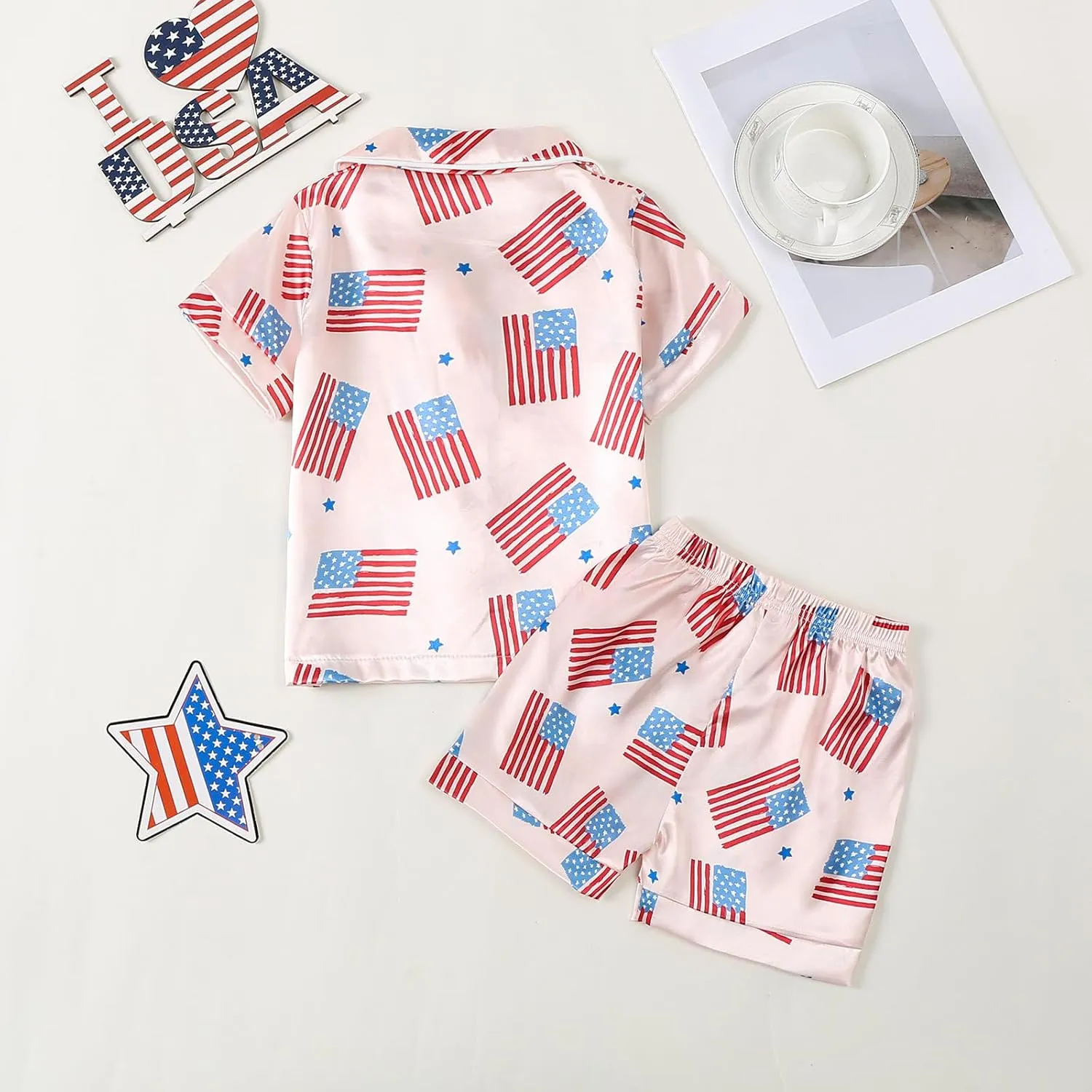 Toddler Baby Girl St Patricks Day Pajamas Bow&Clover Print Short Sleeve Shirts   Shorts Summer Girls Sleepwear Suit
