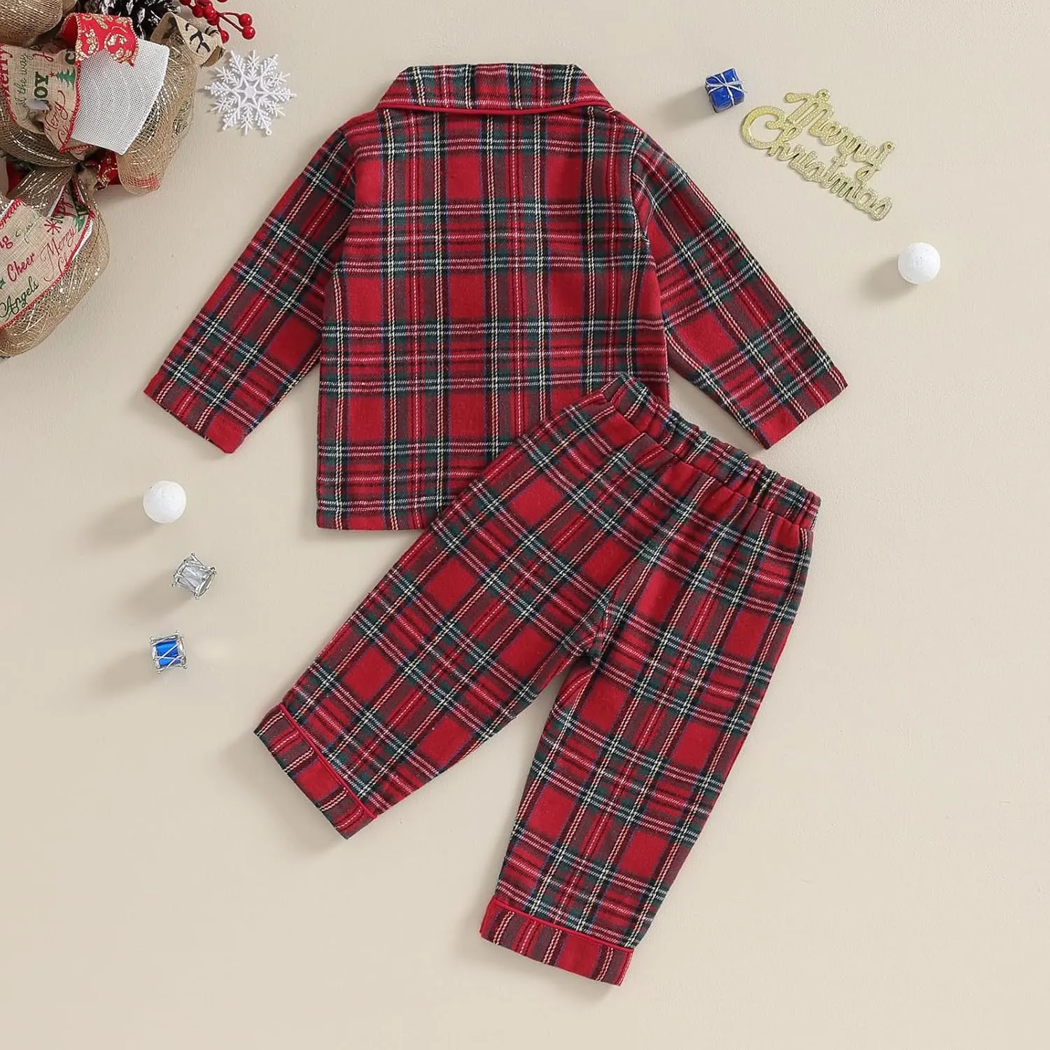 Toddler Boys Girls Christmas Pajamas Santa Plaid Long Sleeves Shirt Pajama Pants Set Kids Satin Silk Nightgown Outfit