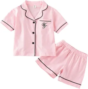 Toddler Boys Girls Summer Pajamas Short Set Baby Button Down Sleepwear, Little Kids Sleep Shirt & Shorts 2Pcs PJ Set