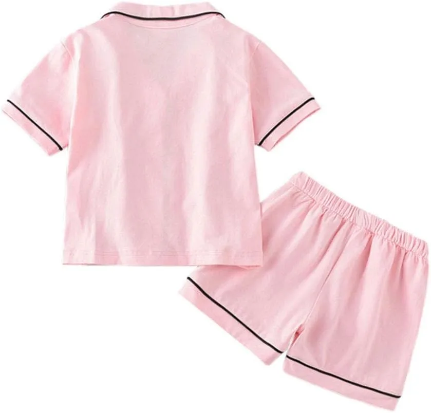 Toddler Boys Girls Summer Pajamas Short Set Baby Button Down Sleepwear, Little Kids Sleep Shirt & Shorts 2Pcs PJ Set