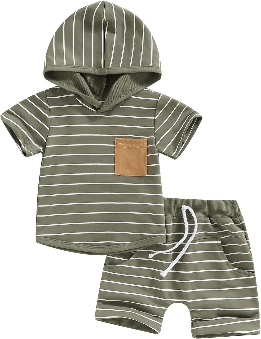Toddler Boys Summer 2pcs Clothes Sets Hooded Tank Top Striped Shorts Cute Newborn Baby Boy Coming Home Outfit