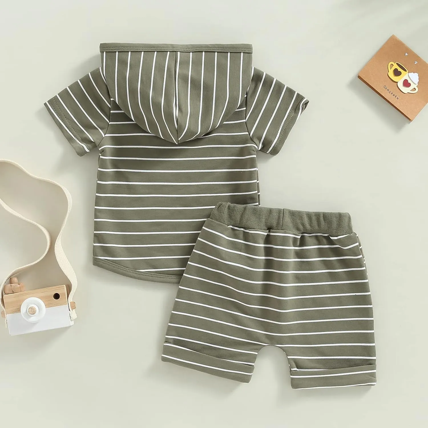 Toddler Boys Summer 2pcs Clothes Sets Hooded Tank Top Striped Shorts Cute Newborn Baby Boy Coming Home Outfit