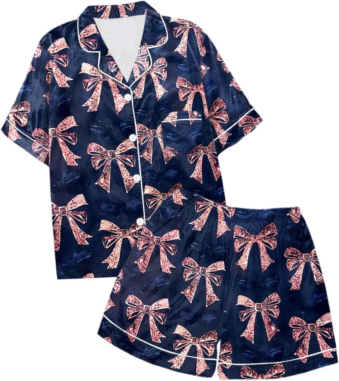 Toddler Kid Baby Boys Girls Pajamas PJS Set Cute Bow Printed Short Sleeve Shirt Shorts 2PCS Sleepwear Clothes
