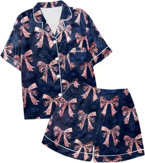 Toddler Kid Baby Boys Girls Pajamas PJS Set Cute Bow Printed Short Sleeve Shirt Shorts 2PCS Sleepwear Clothes
