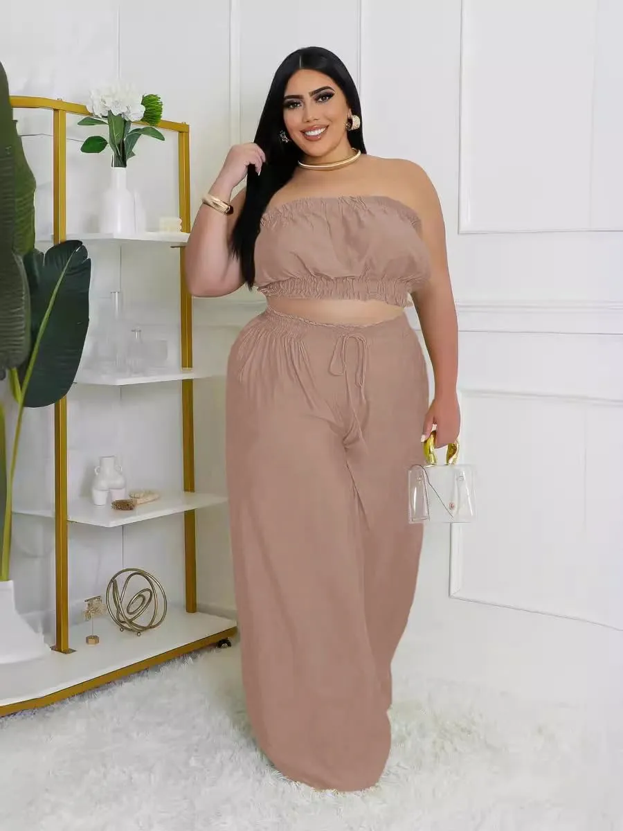 Two Piece Sets for Women Summer Outfits Crop Tops and Wide Leg Pants Sets Sexy Jumpsuits Vacation Outfits with Pockets