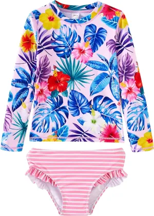 UMELOK Toddler and Little Girls Rash Guard Sets with Bikini Bottoms Swimwear