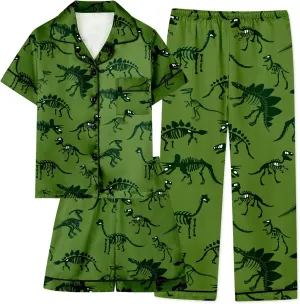 Umeyda Boys Silk Pajamas Sets Short Sleeve Sleepwear 3 Piece Pjs Set