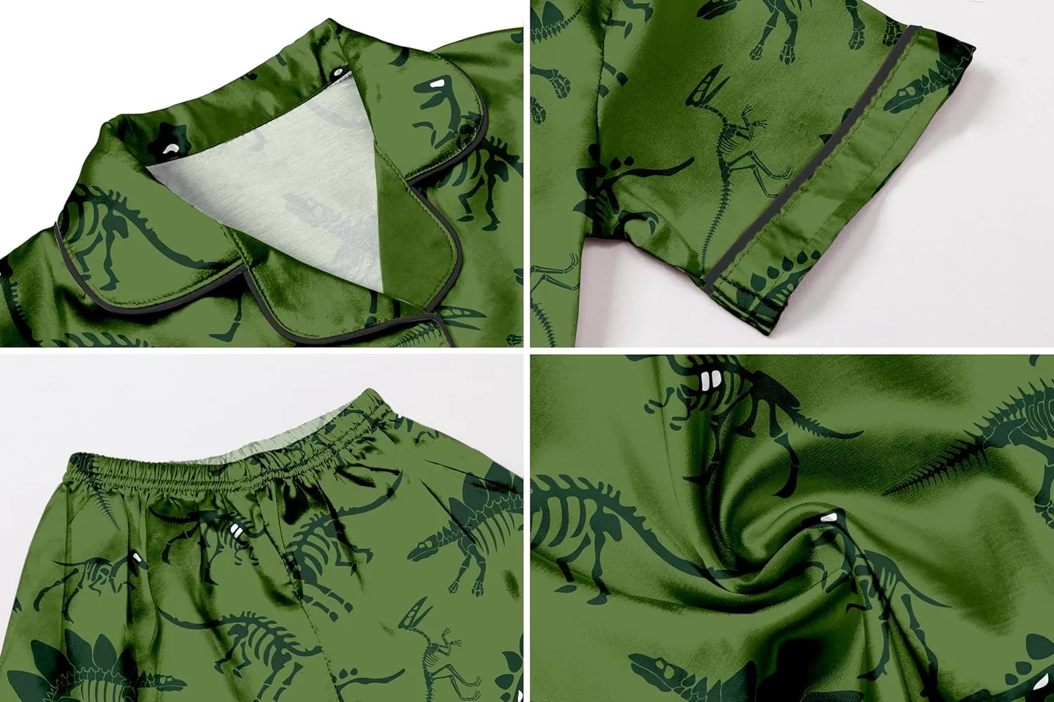 Umeyda Boys Silk Pajamas Sets Short Sleeve Sleepwear 3 Piece Pjs Set