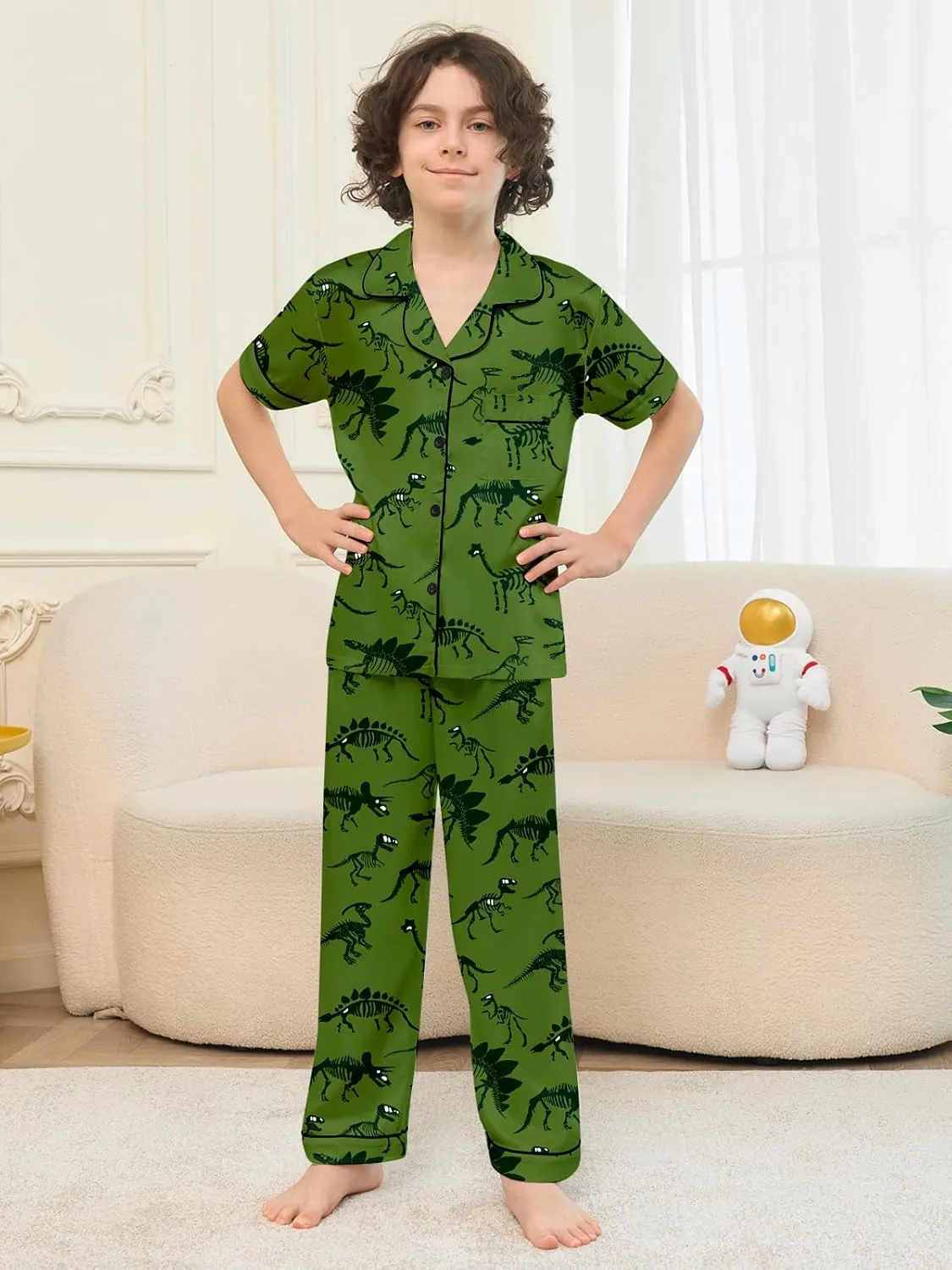Umeyda Boys Silk Pajamas Sets Short Sleeve Sleepwear 3 Piece Pjs Set