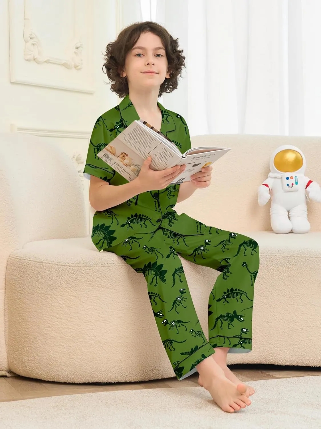 Umeyda Boys Silk Pajamas Sets Short Sleeve Sleepwear 3 Piece Pjs Set