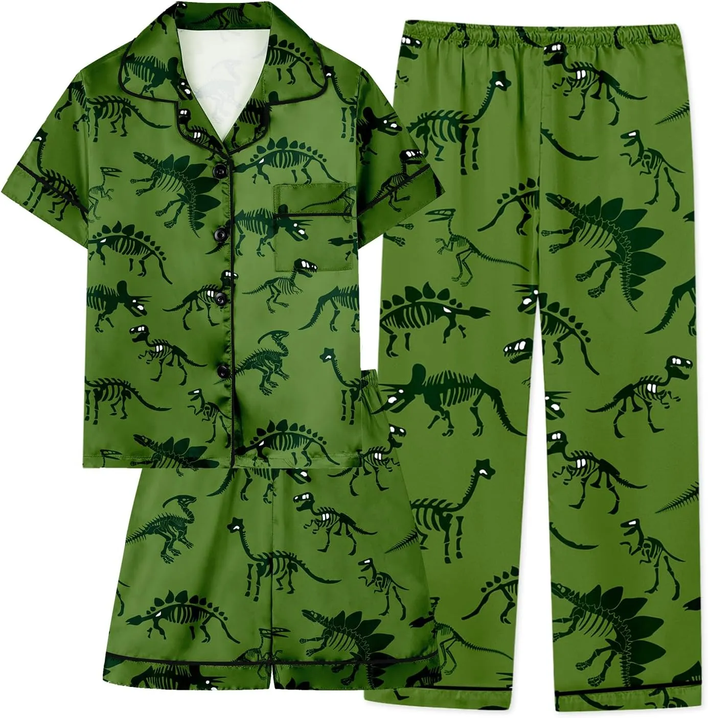 Umeyda Boys Silk Pajamas Sets Short Sleeve Sleepwear 3 Piece Pjs Set