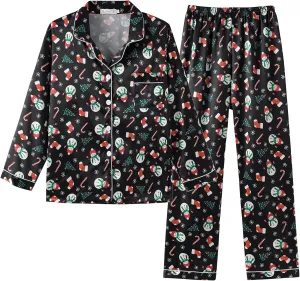 Unisex Kids Boys and Girls Pajama Sets Winter Long Sleeve Long Pants 2pcs Silky Sleepwear Button Down Loungewear