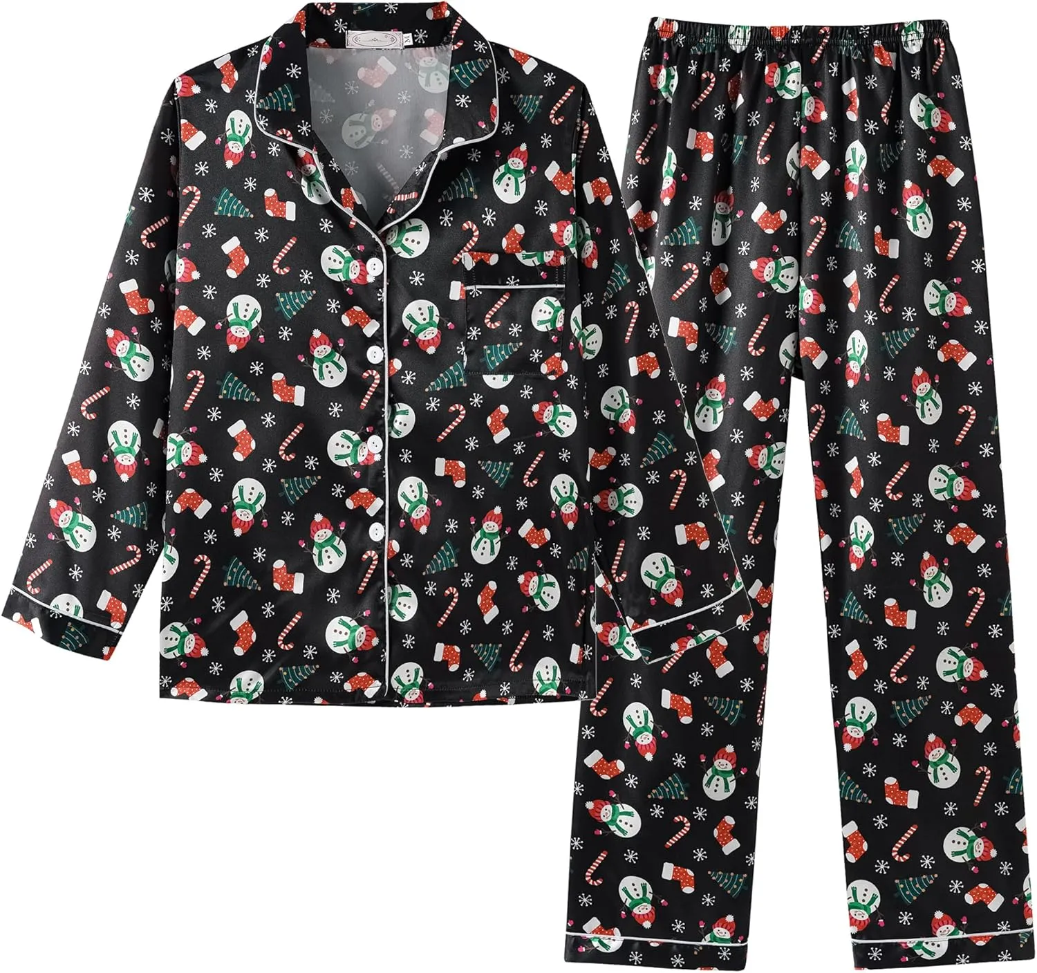 Unisex Kids Boys and Girls Pajama Sets Winter Long Sleeve Long Pants 2pcs Silky Sleepwear Button Down Loungewear
