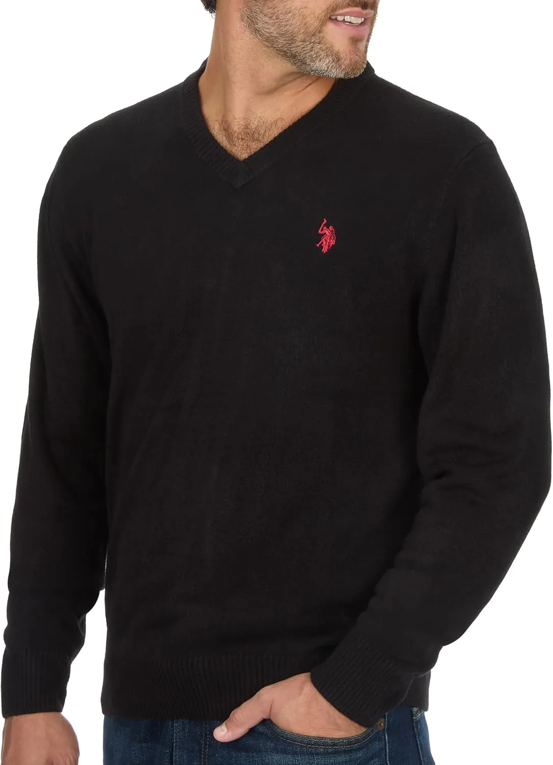 U.S. POLO ASSN. Men's V-Neck Ultrasoft Trim Fit Acrylic Sweater - Casual Lightweight Under or Over Layer