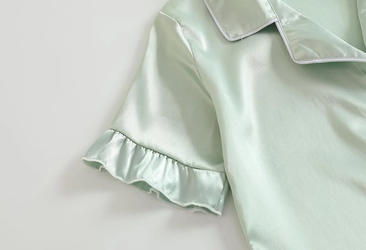 Vopmocld Girls Button Down Satin Pajama Sets 2PCS Ruffle Short Sleeve Top with Shorts Sleepwear Summer Outfit for Teens