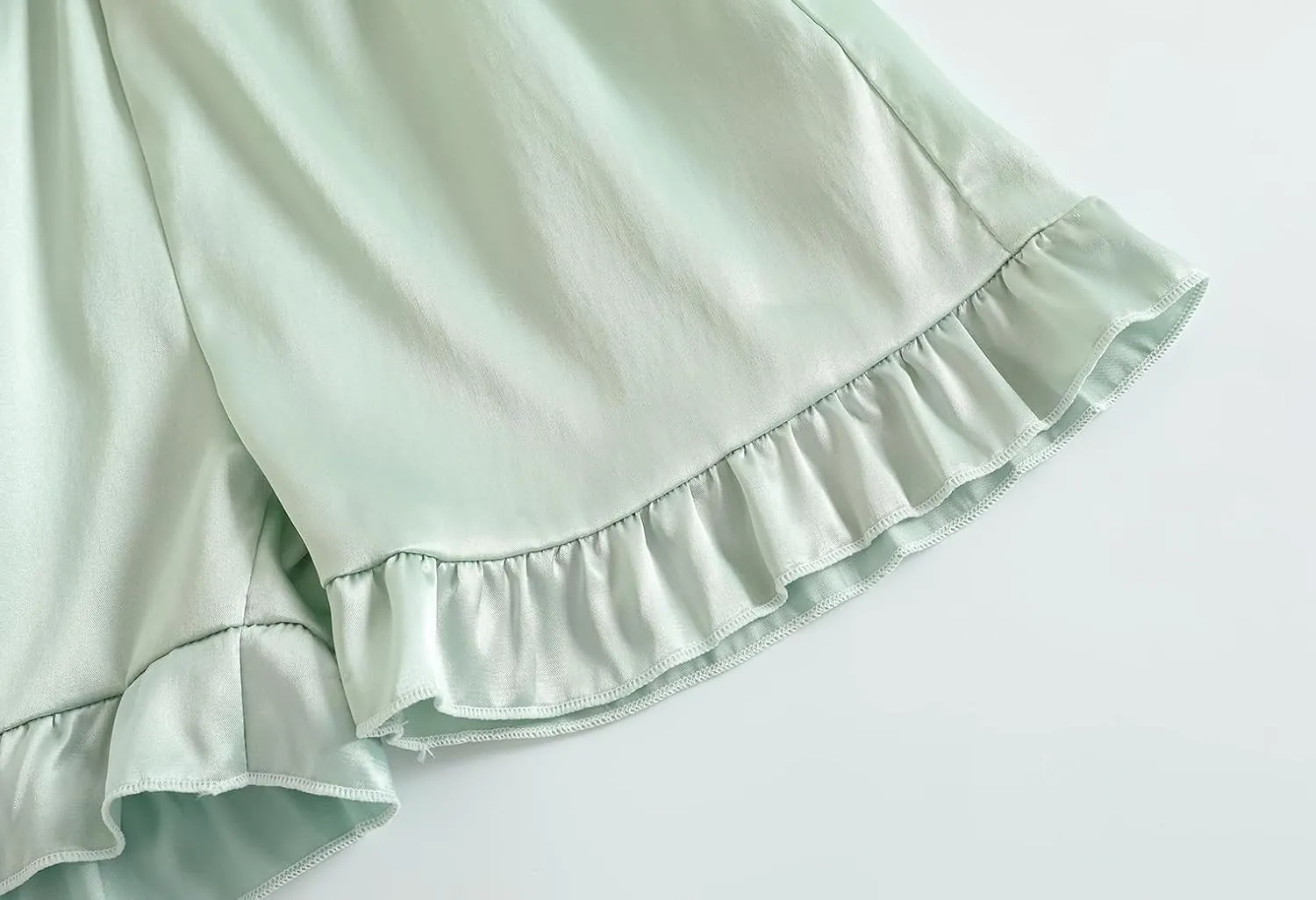 Vopmocld Girls Button Down Satin Pajama Sets 2PCS Ruffle Short Sleeve Top with Shorts Sleepwear Summer Outfit for Teens